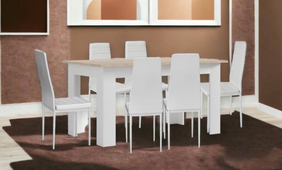 Mesa fija + 6 sillas de polipiel