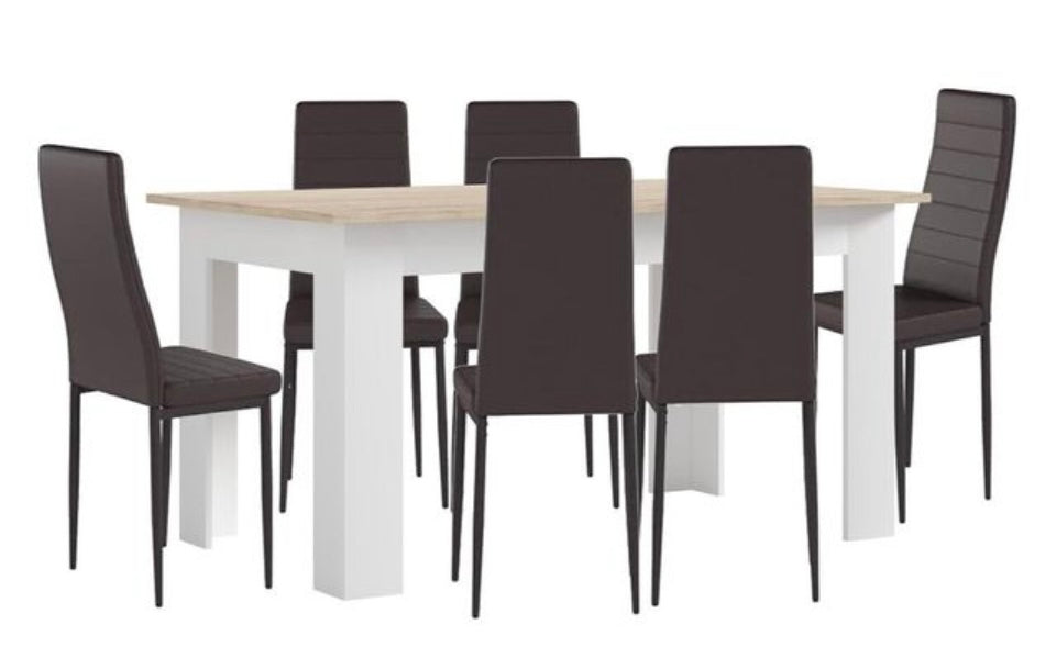 Mesa fija + 6 sillas de polipiel