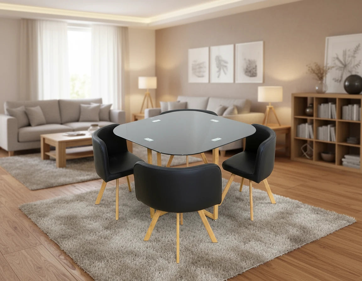 Mesa de Cristal Templado Teka + 4 Sillas. Comedor o Cocina