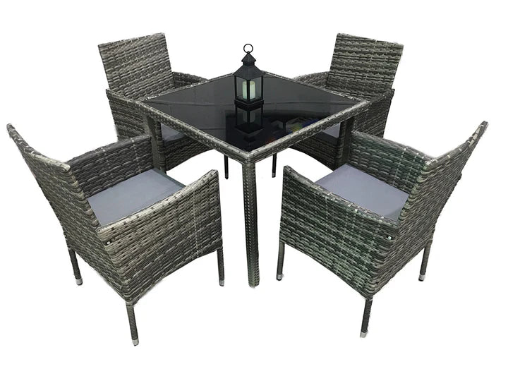 Mesa Cuadrada + 4 Sillas de Ratan PE. Muebles de Jardin y Terraza