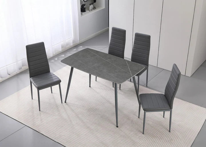 Mesa de Cristal Templado DT63 + 4 Sillas Polipiel