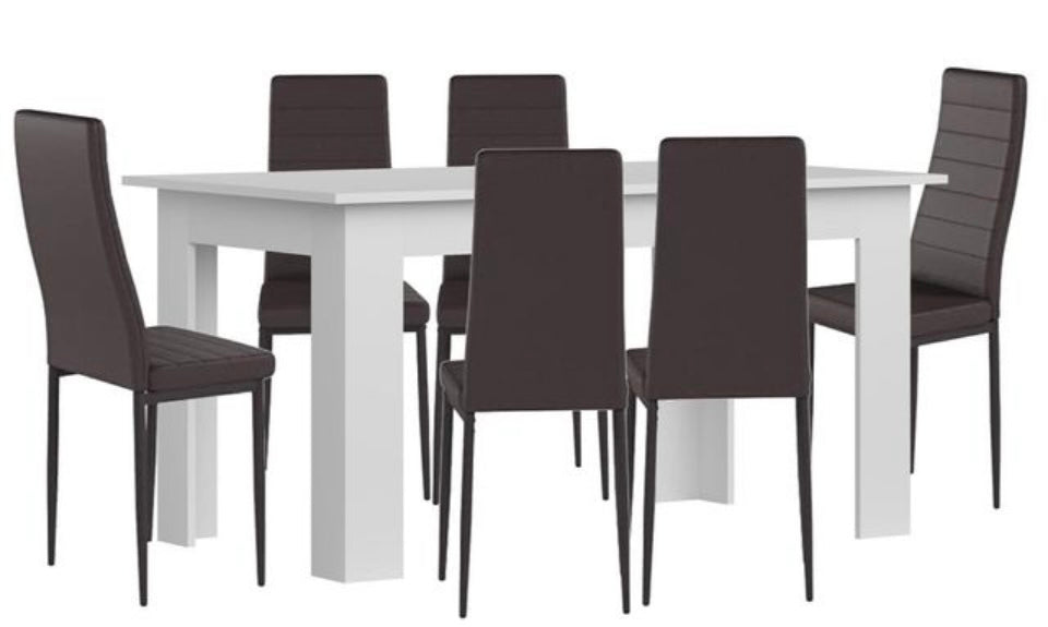 Mesa fija + 6 sillas de polipiel