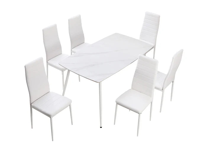 Mesa de Cristal Templado DT63 + 6 Sillas Polipiel