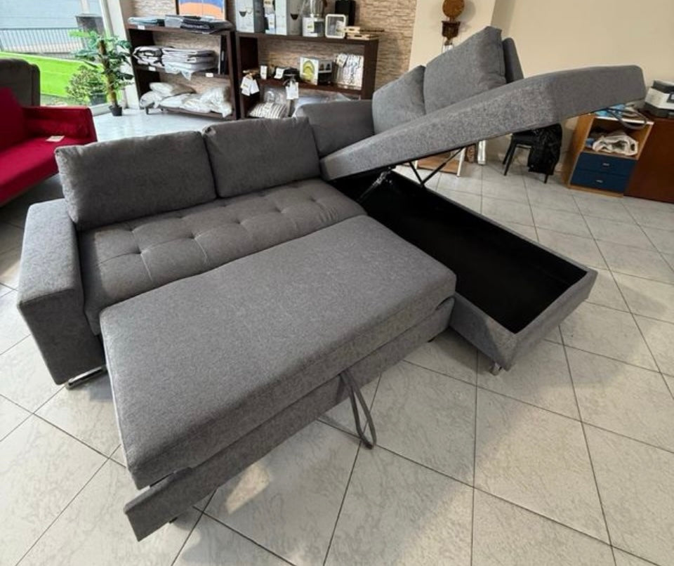 Sofa Cama Chaise Longue Febe 242cm. Rinconera, con Arcón