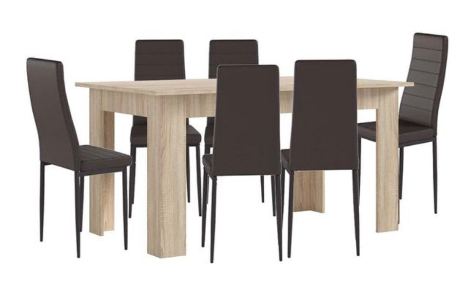 Mesa fija + 6 sillas de polipiel