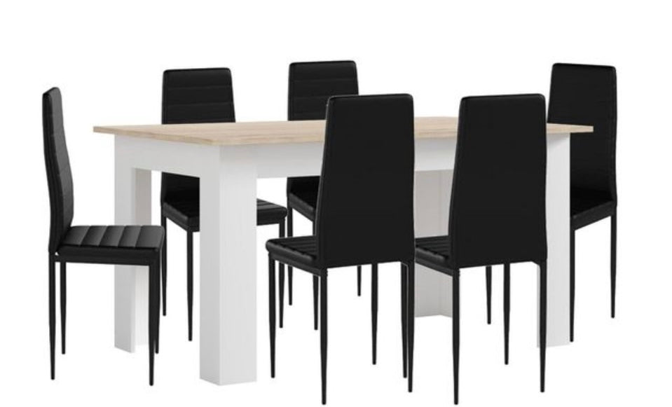 Mesa fija + 6 sillas de polipiel