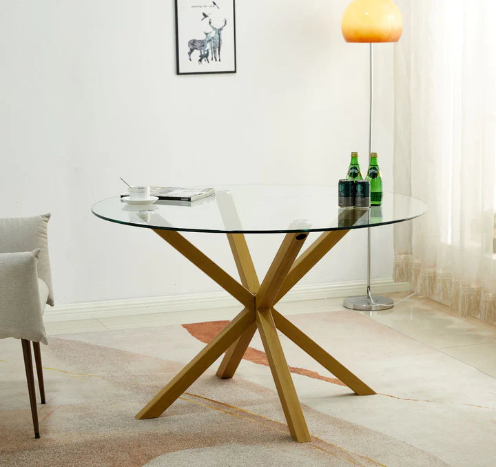Mesa Redonda de Cristal Templado Aurora 120cm. Comedor o Cocina