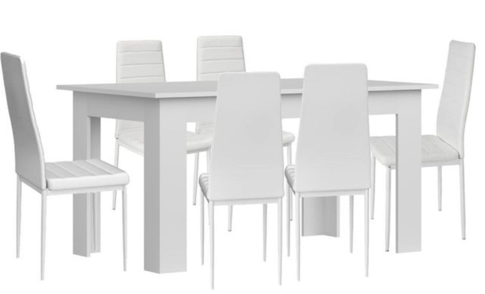 Mesa fija + 6 sillas de polipiel