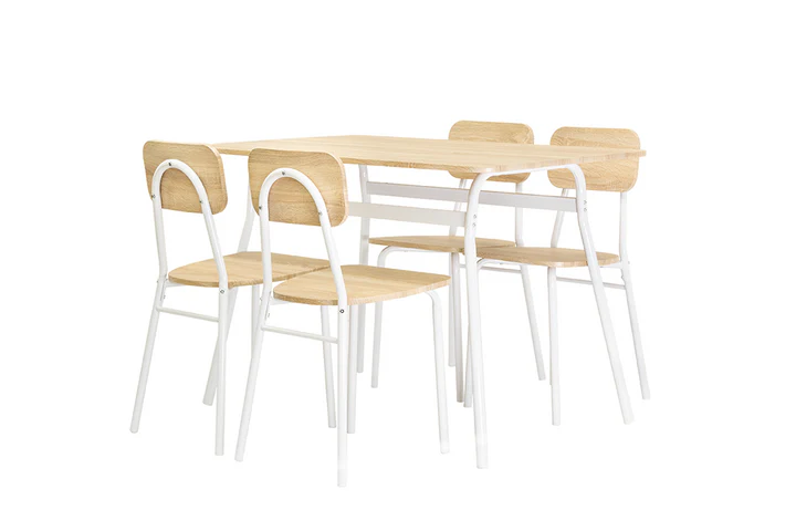 Conjunto de Mesa de Comedor con 4 Sillas, Madera y Metal.