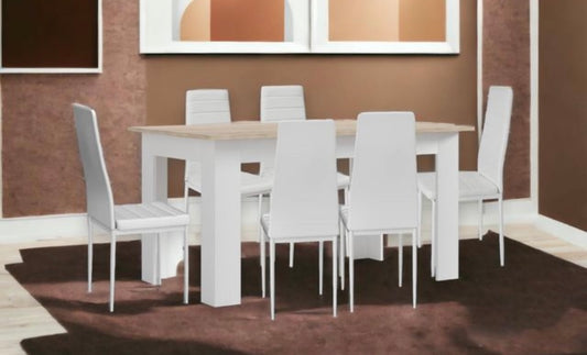 Mesa fija + 6 sillas de polipiel