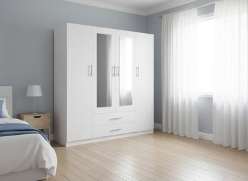 Armario W 4 Puertas con 2 Espejos Blanco