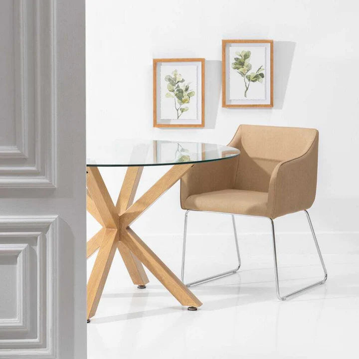 Mesa Redonda de Cristal Templado Aurora 120cm. Comedor o Cocina