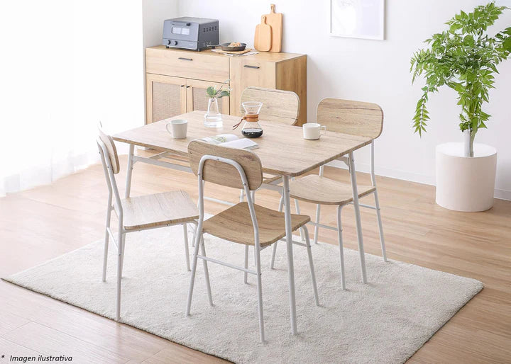 Conjunto de Mesa de Comedor con 4 Sillas, Madera y Metal.