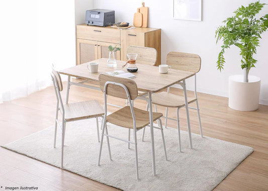 Conjunto de Mesa de Comedor con 4 Sillas, Madera y Metal.