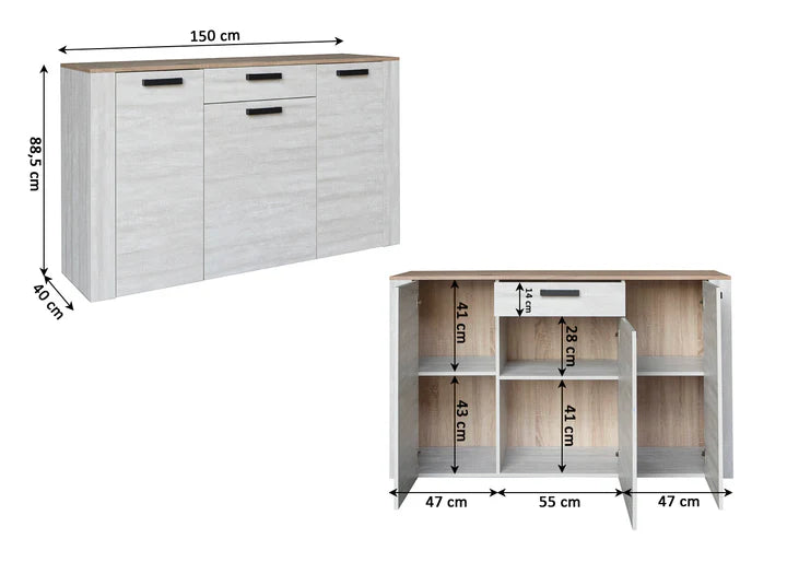 Comoda Aparador Sena 150cm. 3 Puertas y 1 Cajon