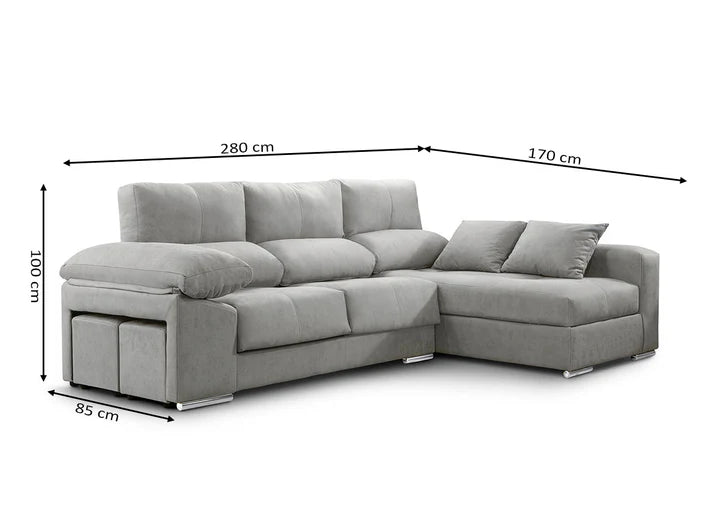 Sofa Chaise Longue Copi Reclinable, +2 pufs
