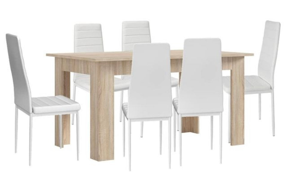 Mesa fija + 6 sillas de polipiel