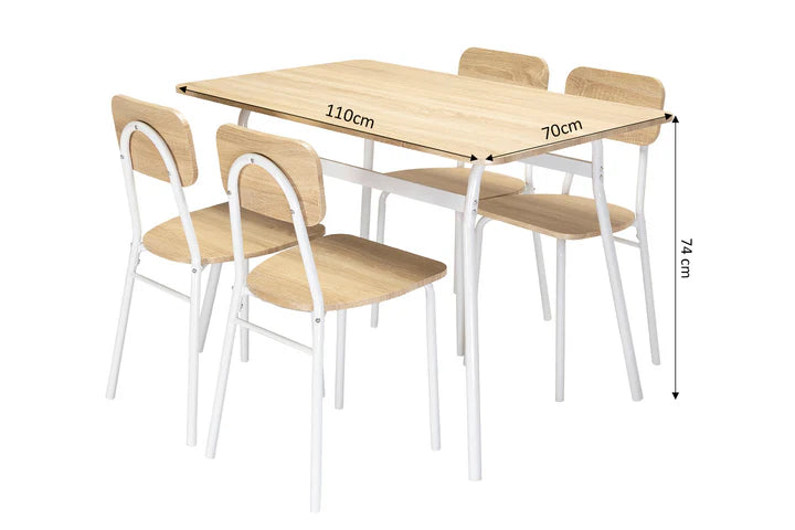 Conjunto de Mesa de Comedor con 4 Sillas, Madera y Metal.