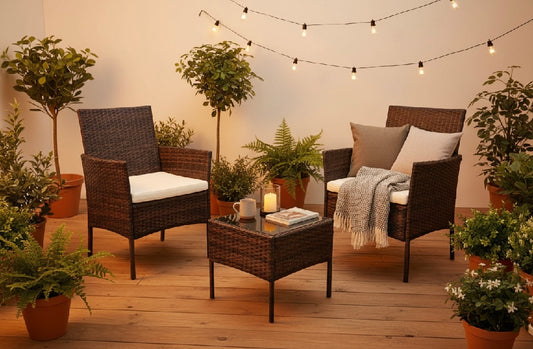 Conjunto jardín - 2 sillones + mesa ratán