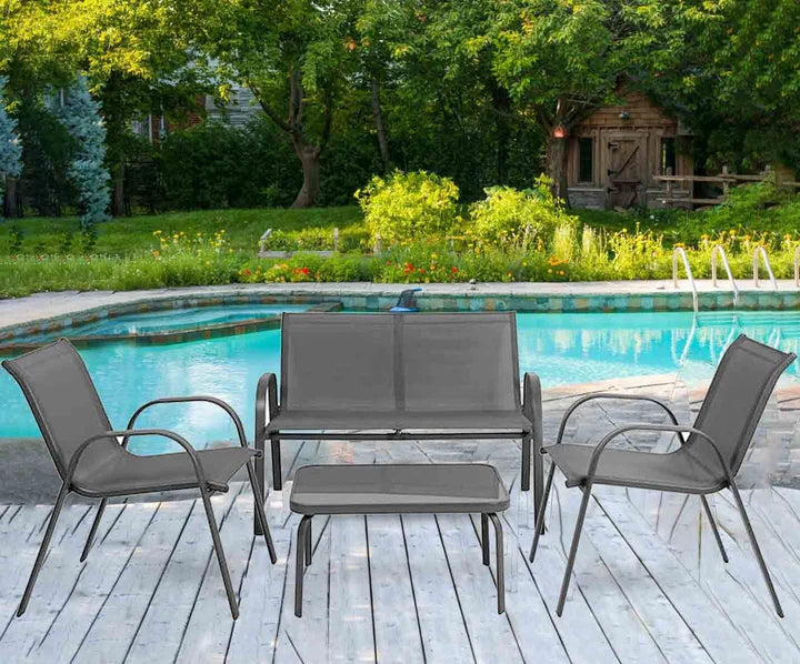 Sofa + 2 Sillas + Mesa de Cristal Templado. Muebles de Jardin y Terraza