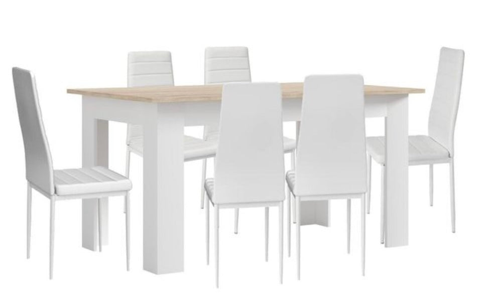 Mesa fija + 6 sillas de polipiel