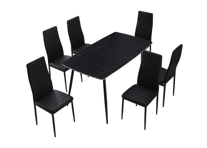 Mesa de Cristal Templado DT63 + 6 Sillas Polipiel