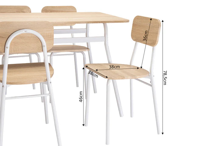 Conjunto de Mesa de Comedor con 4 Sillas, Madera y Metal.