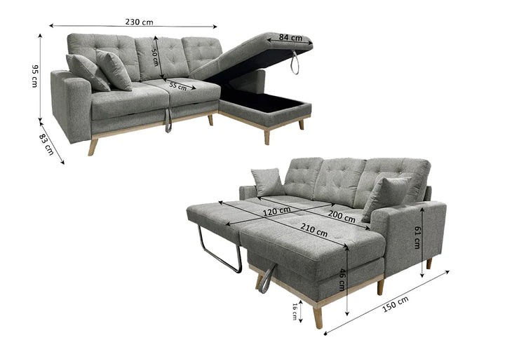Sofa Cama Chaise Longue izquierda y derecha Nuria 230cm