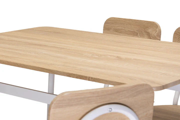 Conjunto de Mesa de Comedor con 4 Sillas, Madera y Metal.