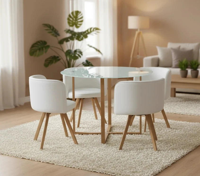 Mesa de Cristal Templado Teka + 4 Sillas. Comedor o Cocina