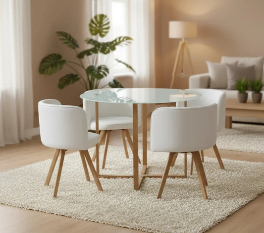 Mesa de Cristal Templado Teka + 4 Sillas. Comedor o Cocina