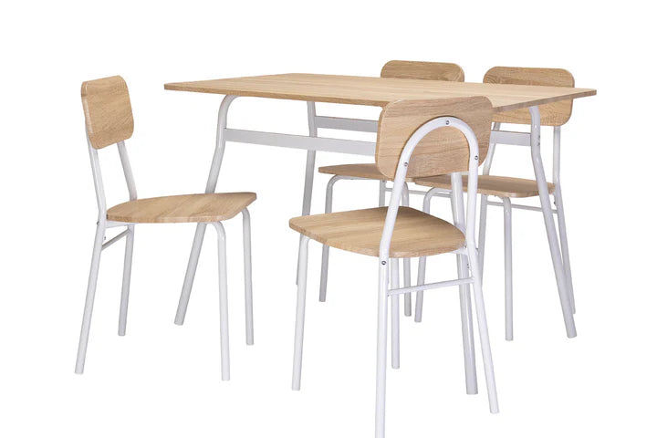Conjunto de Mesa de Comedor con 4 Sillas, Madera y Metal.