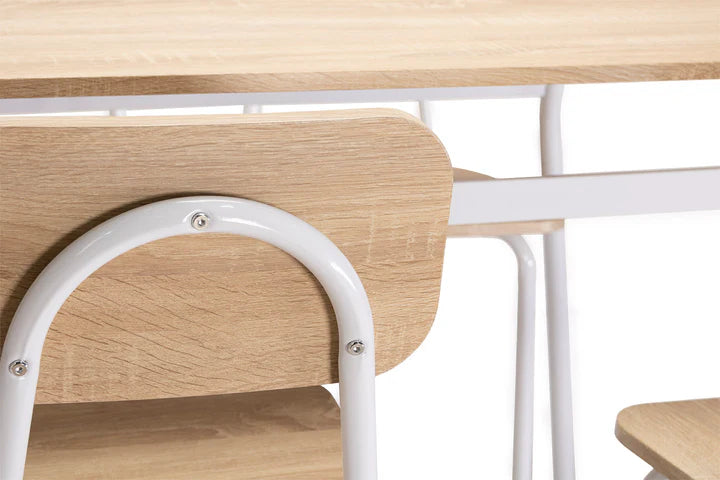 Conjunto de Mesa de Comedor con 4 Sillas, Madera y Metal.