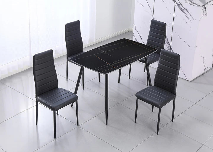 Mesa de Cristal Templado DT63 + 4 Sillas Polipiel