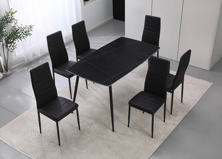 Mesa de Cristal Templado DT63 + 6 Sillas Polipiel