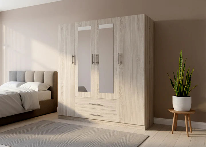 Armario W 4 Puertas, con 2 Espejos cambria